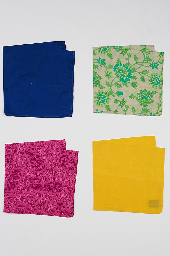 Multi Colored Silk Bright Pocket Squares (Set Of 4) by Bubber Couture at Pernia's Pop Up Shop