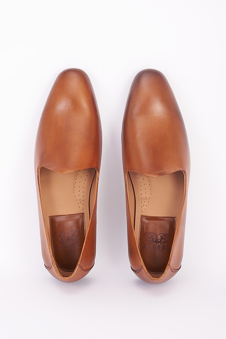 Tan Italian Leather Mojaris by Bubber Couture at Pernia's Pop Up Shop