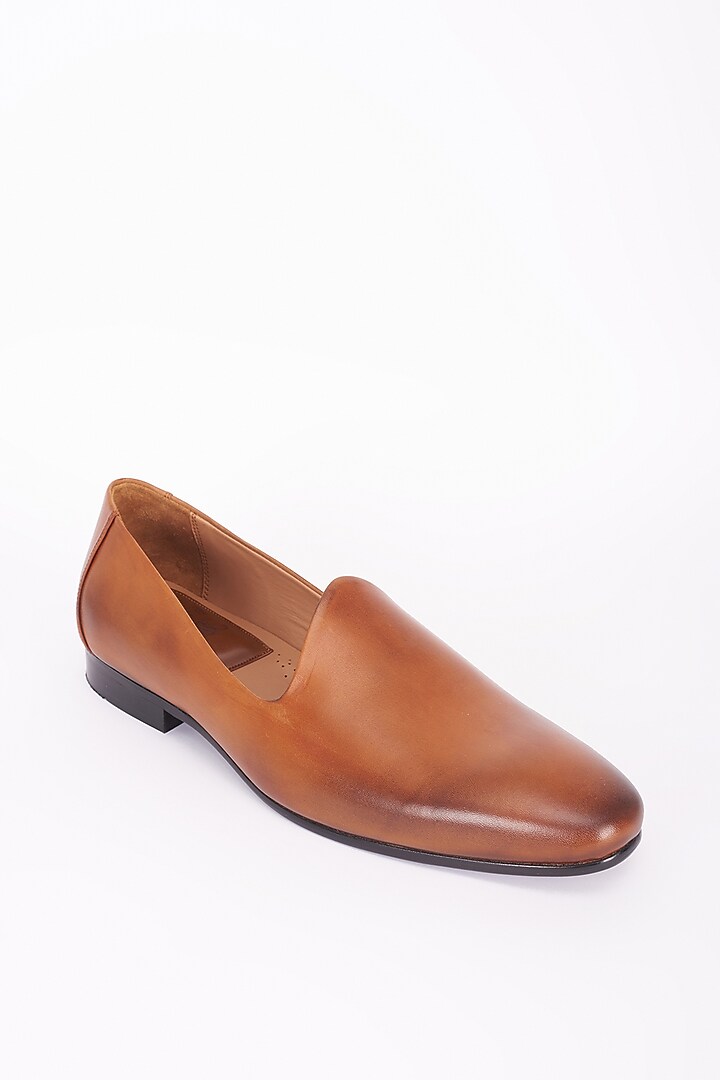 Tan Italian Leather Mojaris by Bubber Couture at Pernia's Pop Up Shop