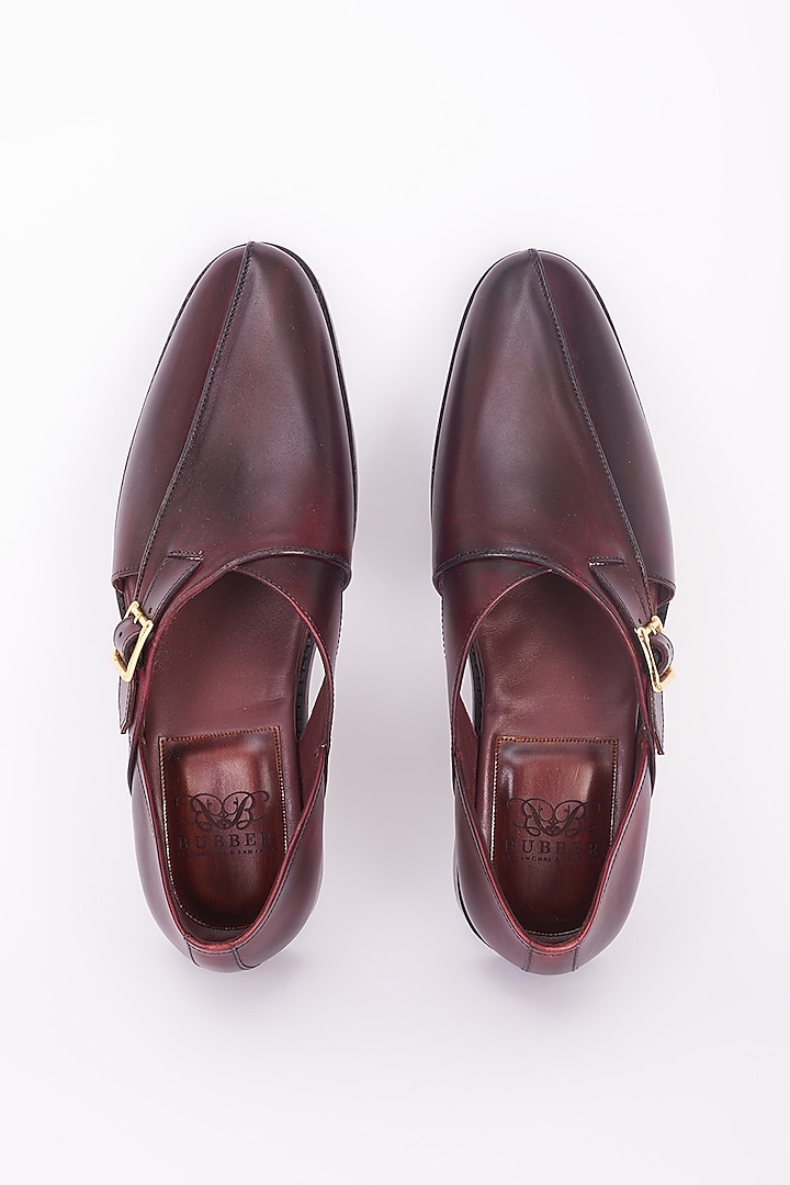 Burgundy Italian Leather Peshawari Sandals by Bubber Couture at Pernia's Pop Up Shop