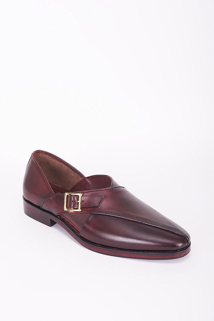 Burgundy Italian Leather Peshawari Sandals by Bubber Couture at Pernia's Pop Up Shop