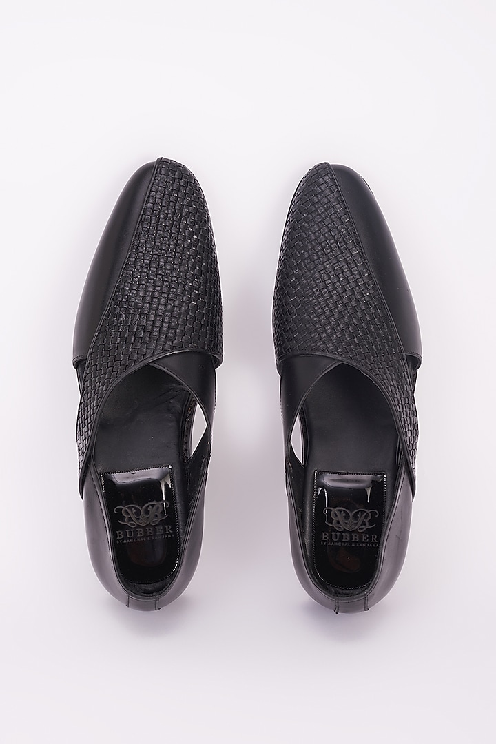 Black Italian Leather Peshawari Sandals by Bubber Couture at Pernia's Pop Up Shop
