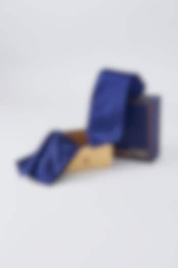 Navy Blue Pure Silk Necktie & Pocket Square (Set of 2) by Bubber Couture