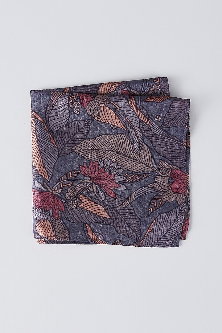 Grey Pure Silk Printed Pocket Square by Bubber Couture