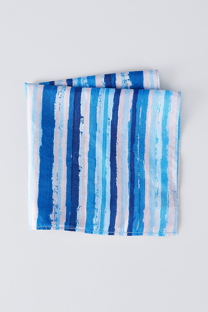 Blue Pure Silk Printed Pocket Square by Bubber Couture at Pernia's Pop Up Shop