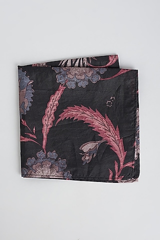 Black Printed Pocket Square by Bubber Couture