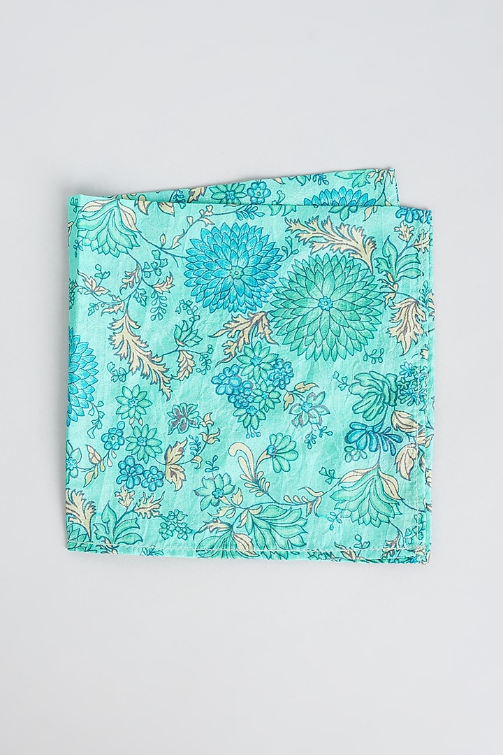 Turquoise Printed Pocket Square by Bubber Couture
