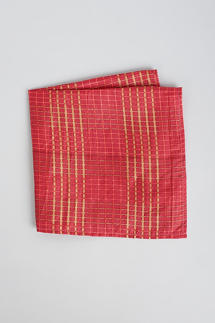 Red Printed Pocket Square by Bubber Couture