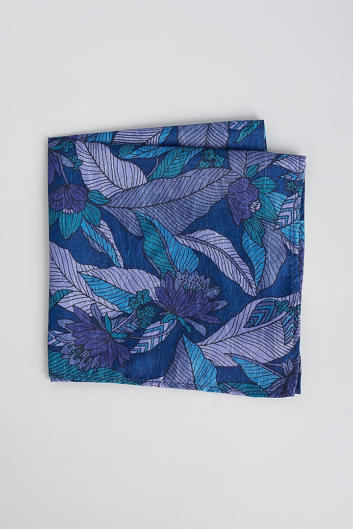Blue Silk Printed Pocket Square by Bubber Couture