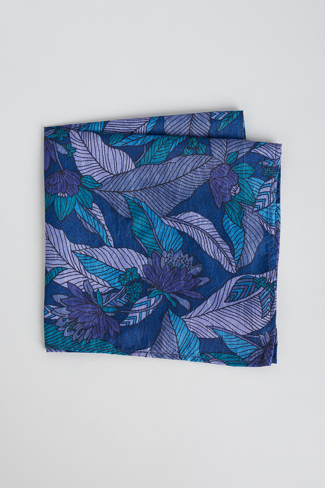 Blue Silk Printed Pocket Square by Bubber Couture