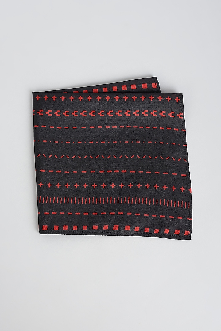 Black Pocket Square With Print by Bubber Couture