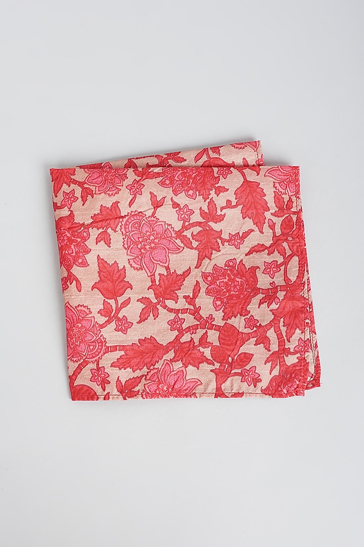 Red Floral Printed Pocket Square by Bubber Couture