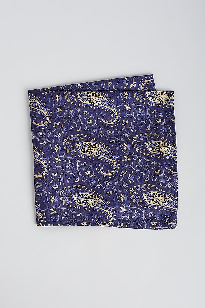 Navy Blue Printed Pocket Square by Bubber Couture