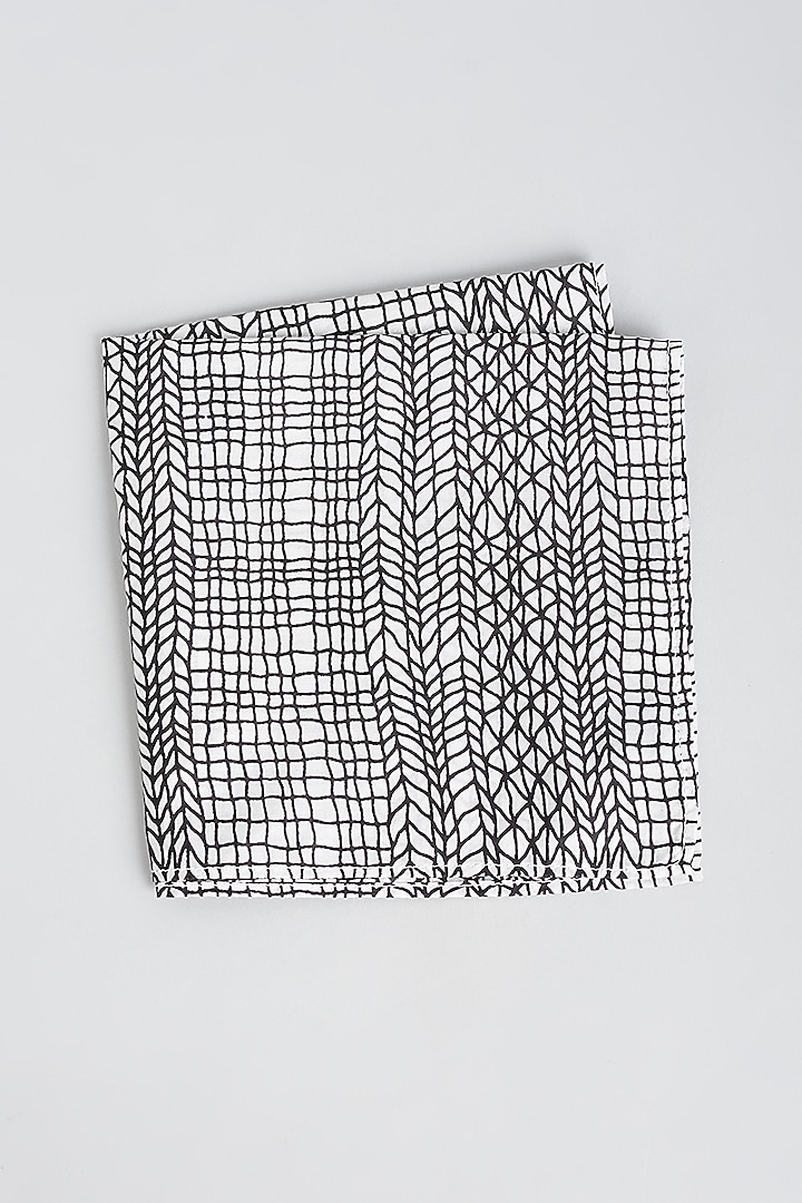White & Black Printed Pocket Square by Bubber Couture