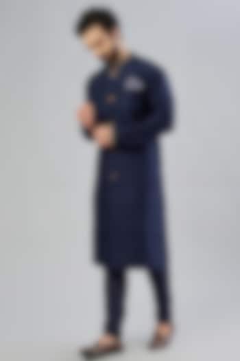 Navy Embroidered Kurta Set by Bubber Couture