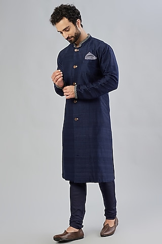 Navy Embroidered Kurta Set by Bubber Couture