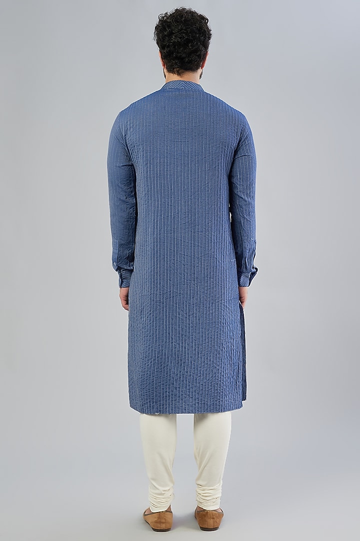 Teal Pintucked Kurta Set by Bubber Couture at Pernia's Pop Up Shop