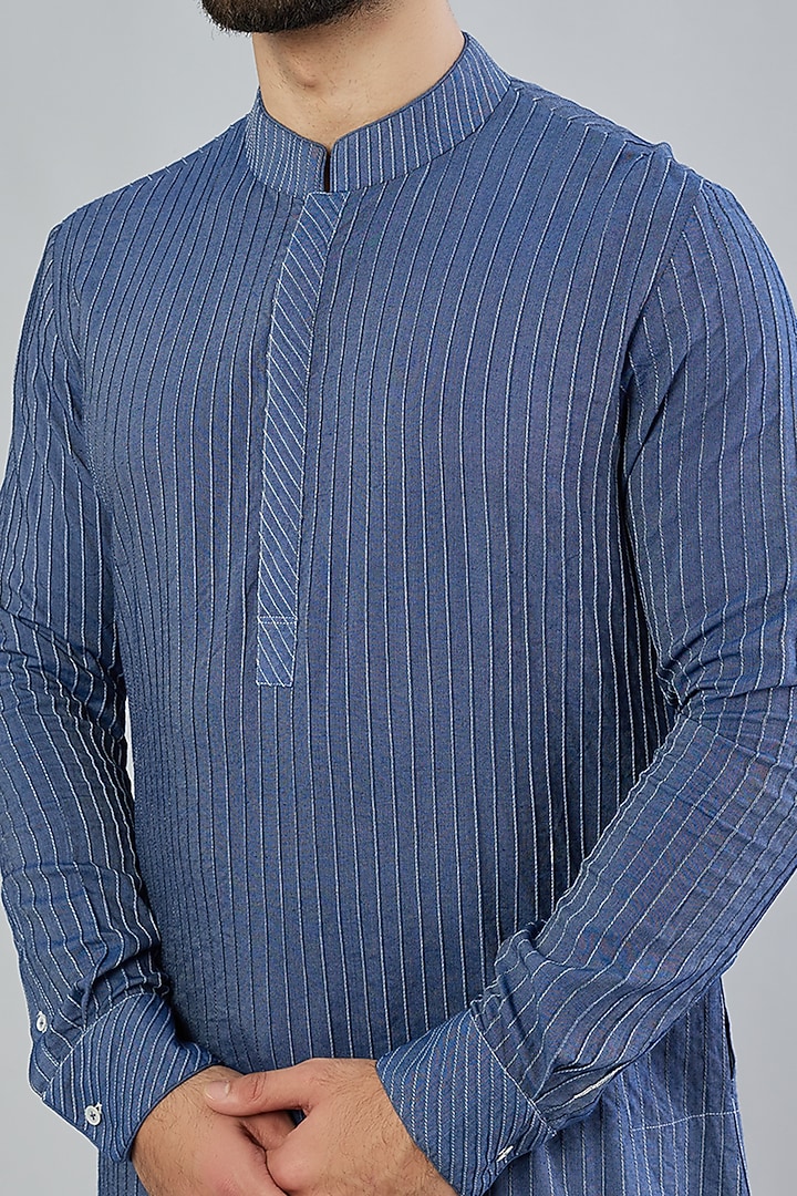 Teal Pintucked Kurta Set by Bubber Couture at Pernia's Pop Up Shop