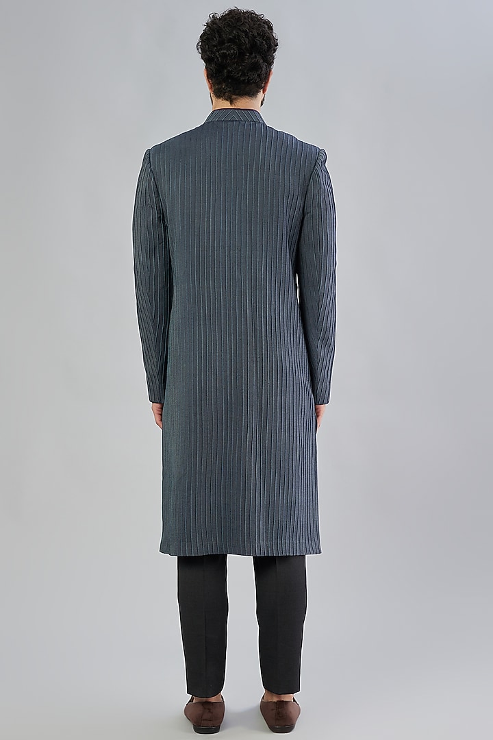 Grey Cotton Silk Pintuck Wedding Sherwani by Bubber Couture at Pernia's Pop Up Shop