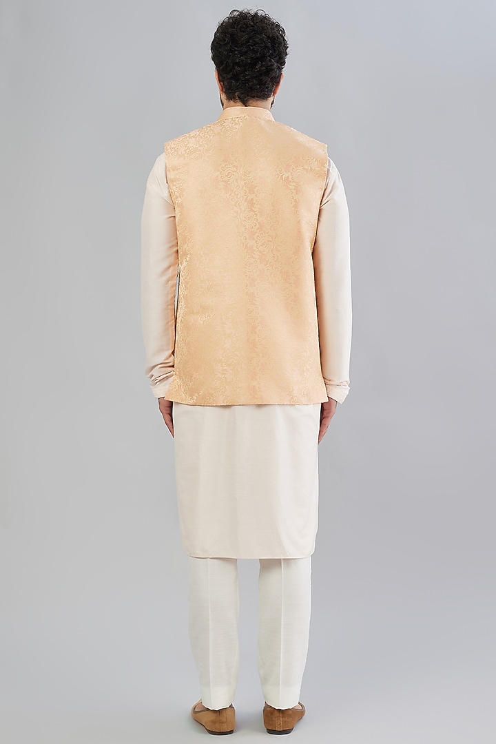 Peach Jacquard Bundi Jacket by Bubber Couture at Pernia's Pop Up Shop