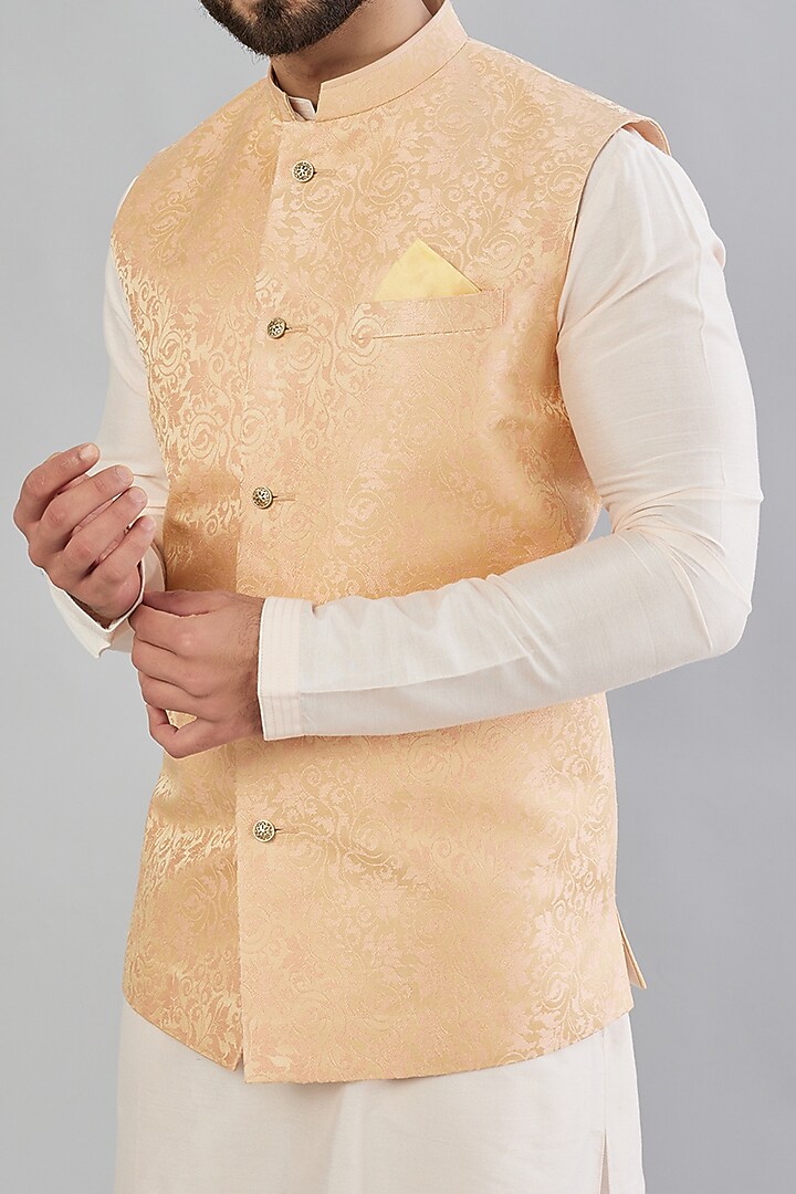 Peach Jacquard Bundi Jacket by Bubber Couture at Pernia's Pop Up Shop