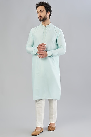 Sky Blue Cotton Silk Kurta Set by Bubber Couture