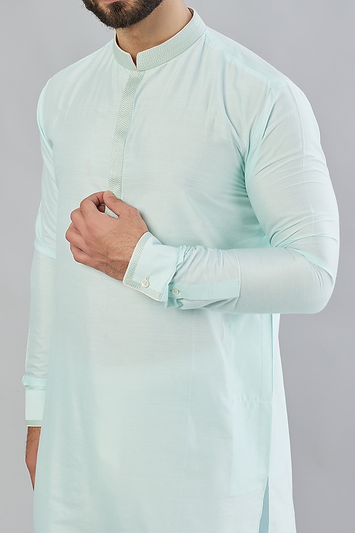 Sky Blue Cotton Silk Kurta Set by Bubber Couture at Pernia's Pop Up Shop