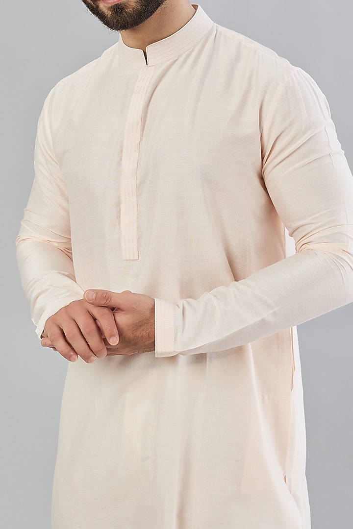 Light Peach Cotton Silk Kurta Set by Bubber Couture at Pernia's Pop Up Shop