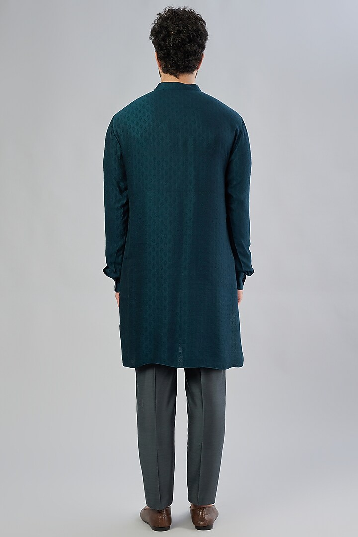 Teal Jacquard Kurta Set by Bubber Couture at Pernia's Pop Up Shop