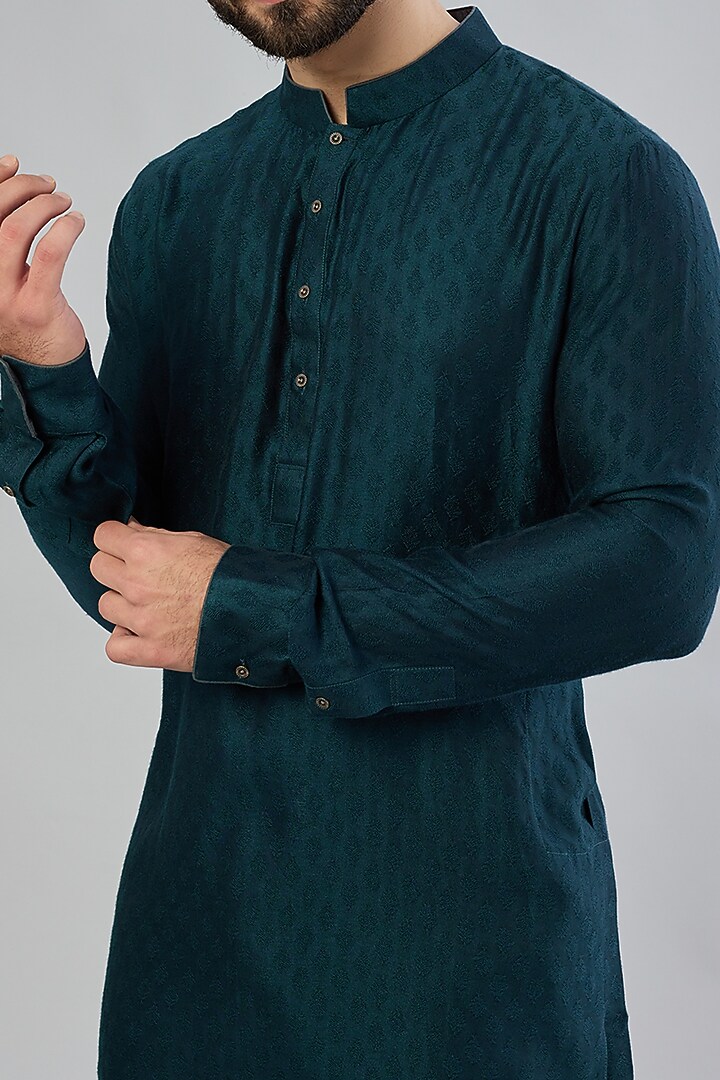Teal Jacquard Kurta Set by Bubber Couture at Pernia's Pop Up Shop