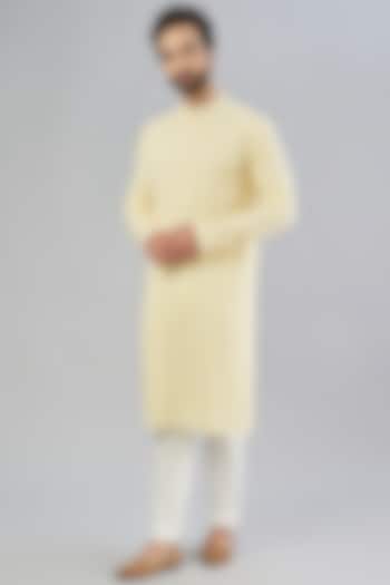Yellow Cotton Striped Kurta Set by Bubber Couture