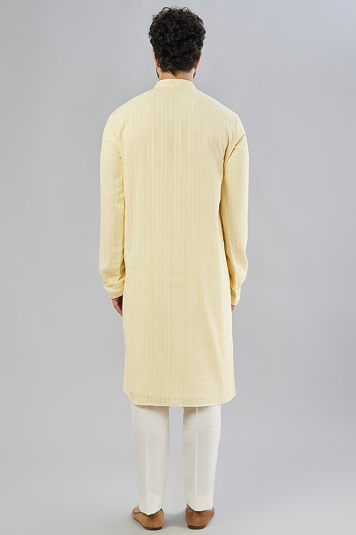 Yellow Cotton Striped Kurta Set by Bubber Couture at Pernia's Pop Up Shop