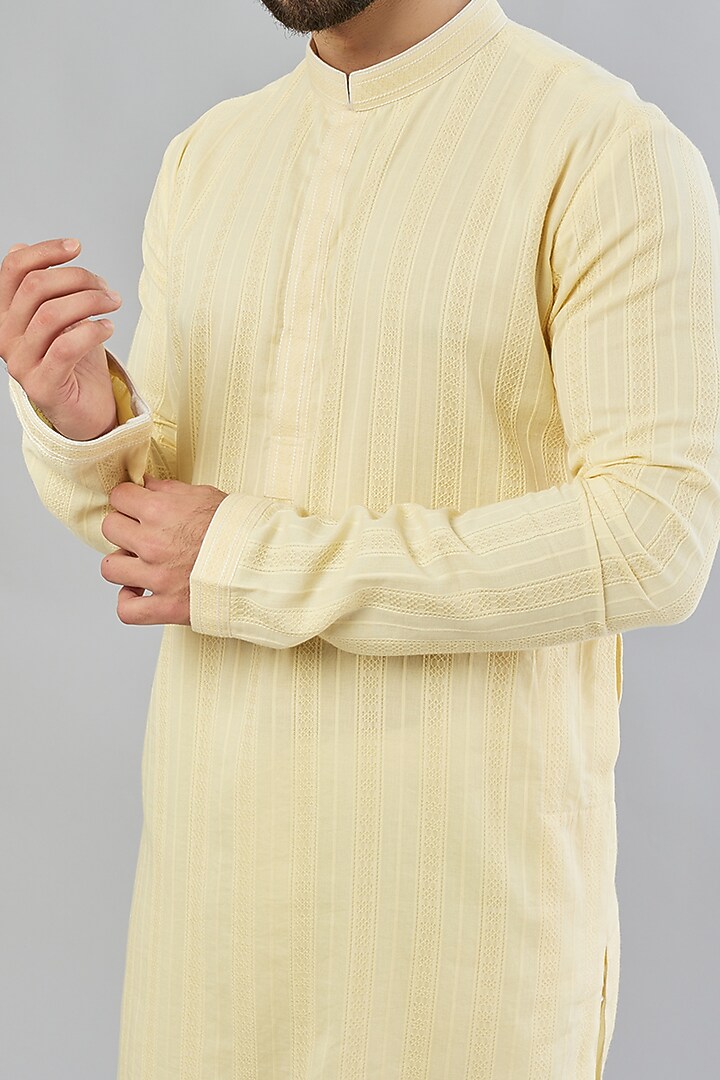 Yellow Cotton Striped Kurta Set by Bubber Couture at Pernia's Pop Up Shop