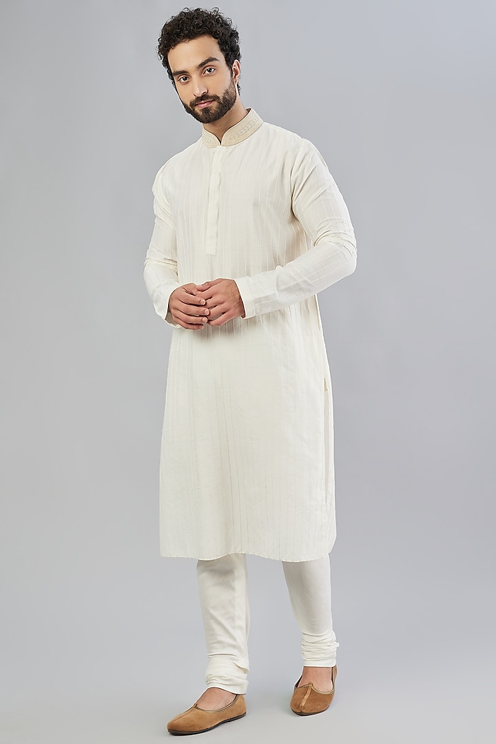 White Embroidered Kurta Set by Bubber Couture