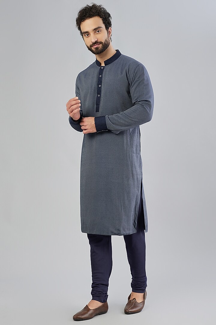 Navy Cotton Silk Kurta Set by Bubber Couture at Pernia's Pop Up Shop