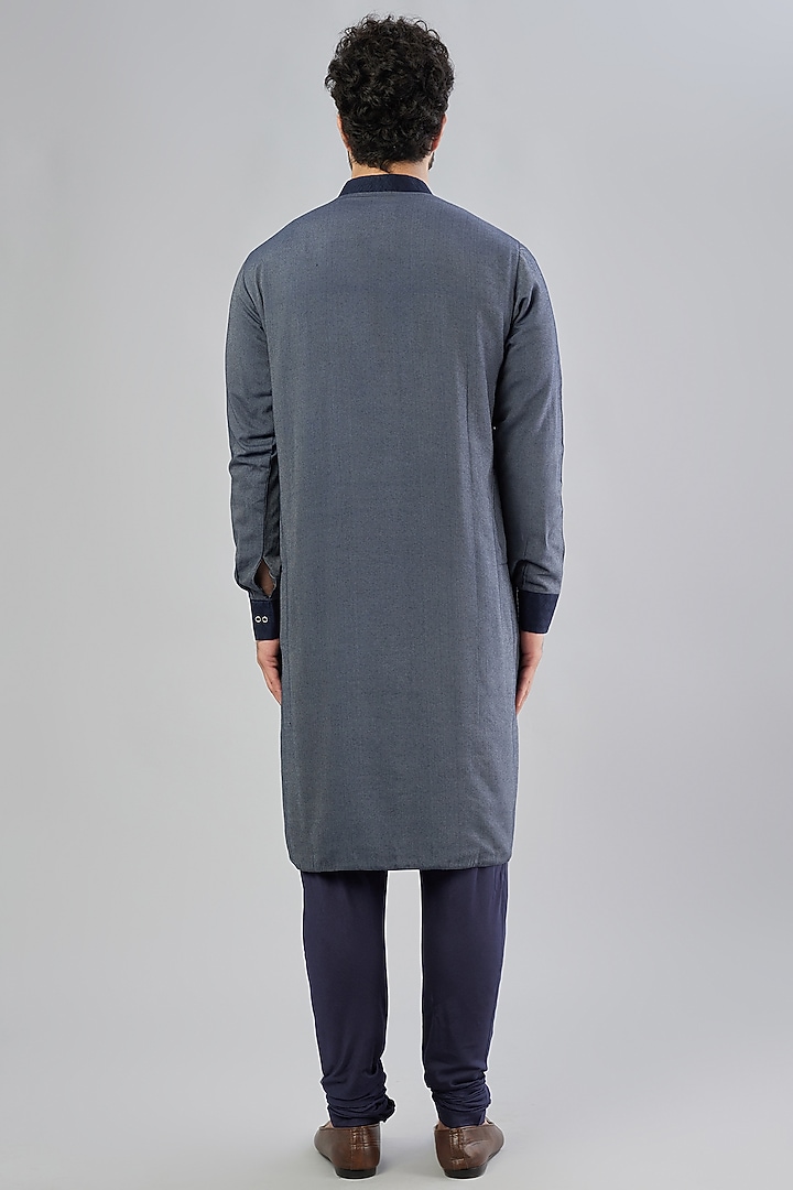 Navy Cotton Silk Kurta Set by Bubber Couture at Pernia's Pop Up Shop