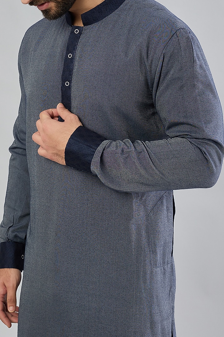 Navy Cotton Silk Kurta Set by Bubber Couture at Pernia's Pop Up Shop
