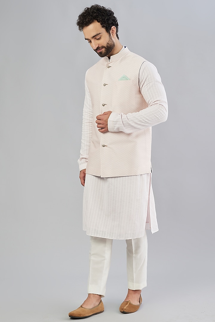 Blush Pink Printed Bundi Jacket by Bubber Couture at Pernia's Pop Up Shop