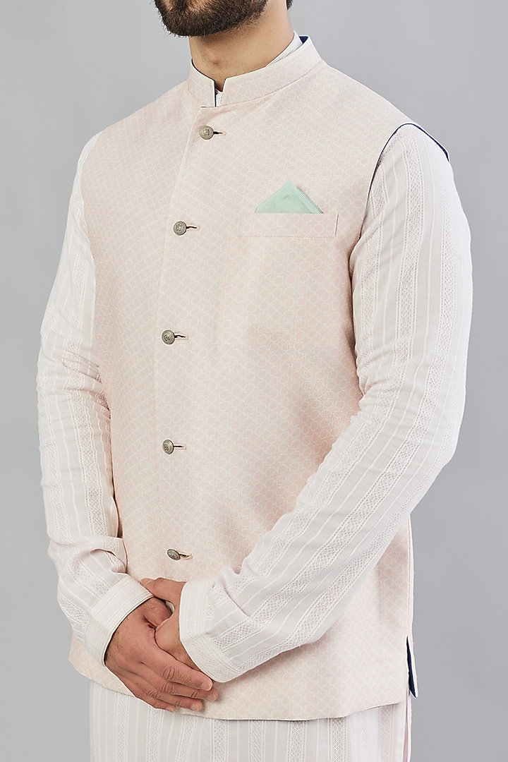 Blush Pink Printed Bundi Jacket by Bubber Couture at Pernia's Pop Up Shop