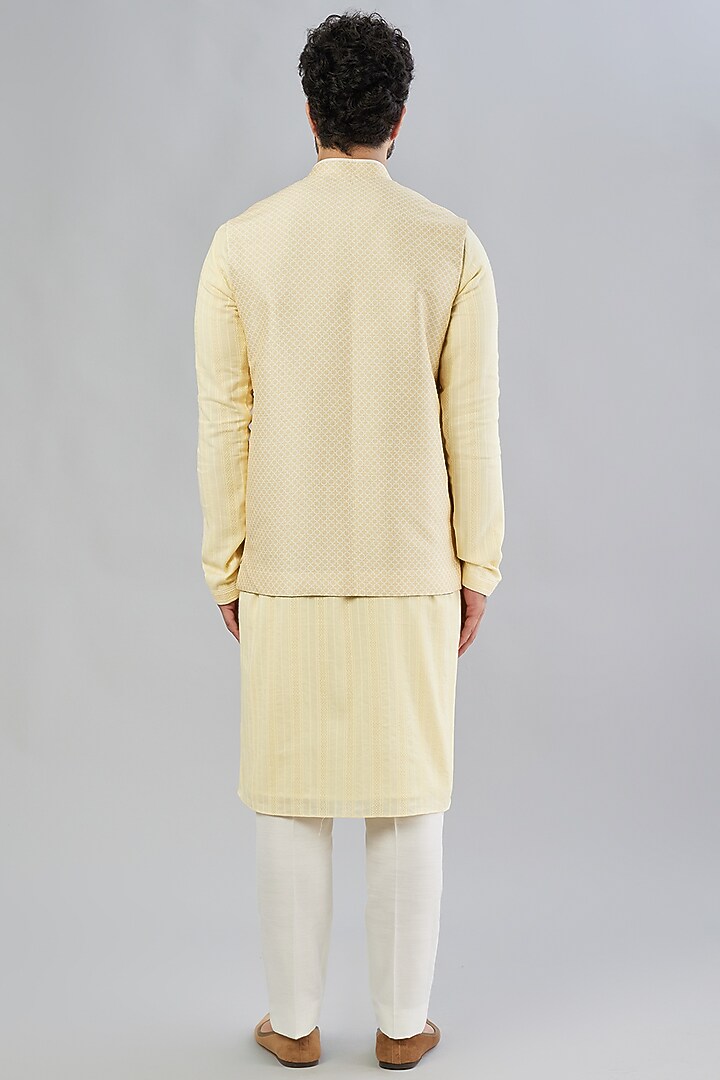 Beige Silk Viscose Printed Bundi Jacket by Bubber Couture at Pernia's Pop Up Shop