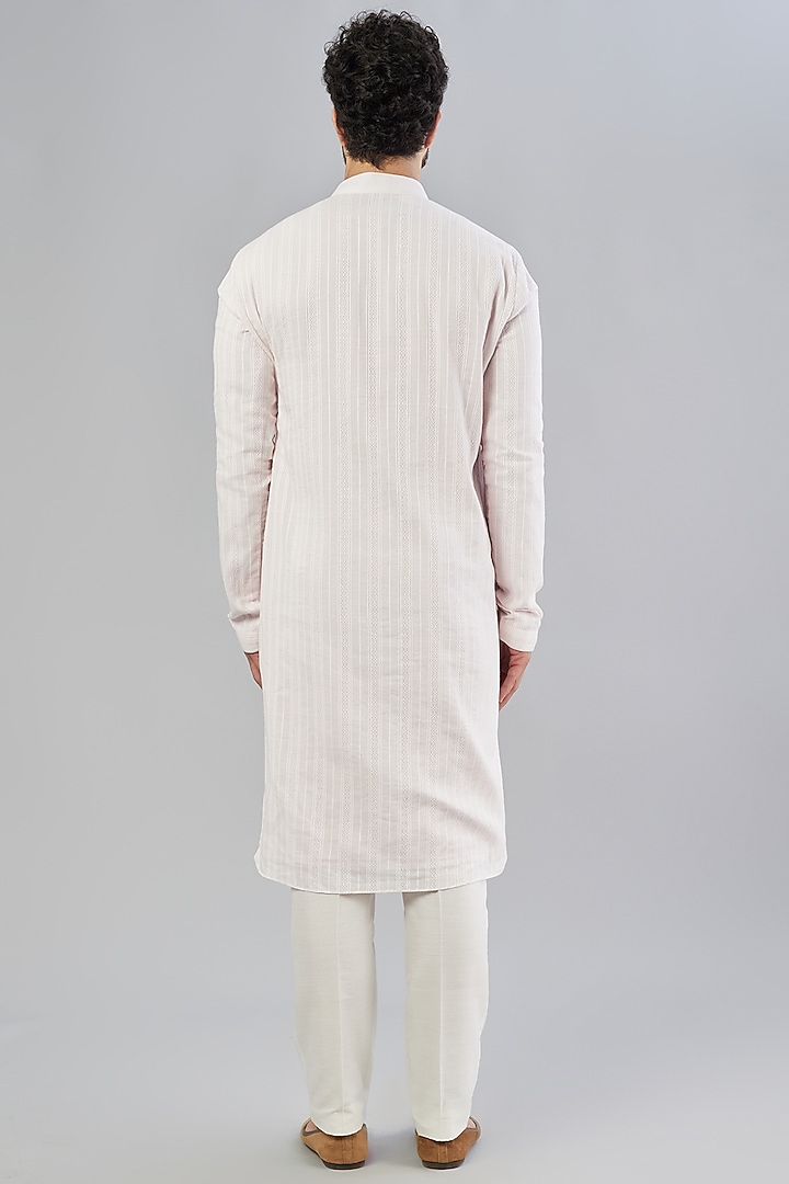 Baby Pink Cotton Silk Striped Kurta Set by Bubber Couture at Pernia's Pop Up Shop
