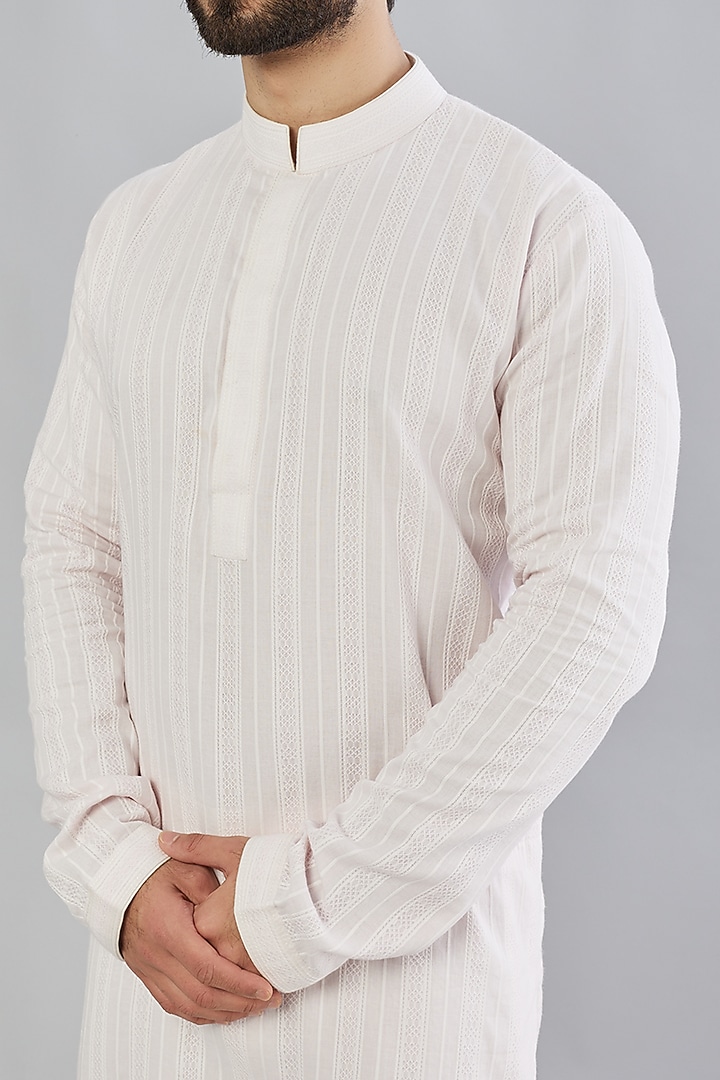 Baby Pink Cotton Silk Striped Kurta Set by Bubber Couture at Pernia's Pop Up Shop