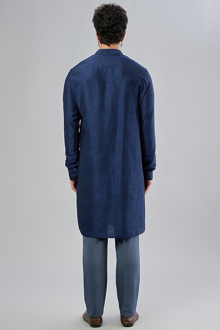 Cobalt Blue Raw Silk Kurta Set by Bubber Couture at Pernia's Pop Up Shop