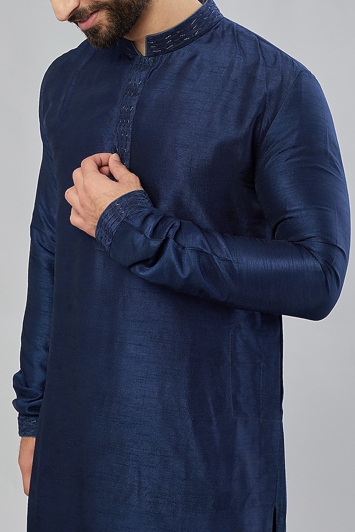 Cobalt Blue Raw Silk Kurta Set by Bubber Couture at Pernia's Pop Up Shop