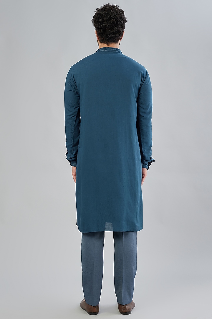 Sapphire Blue Dobby Silk Kurta Set by Bubber Couture at Pernia's Pop Up Shop