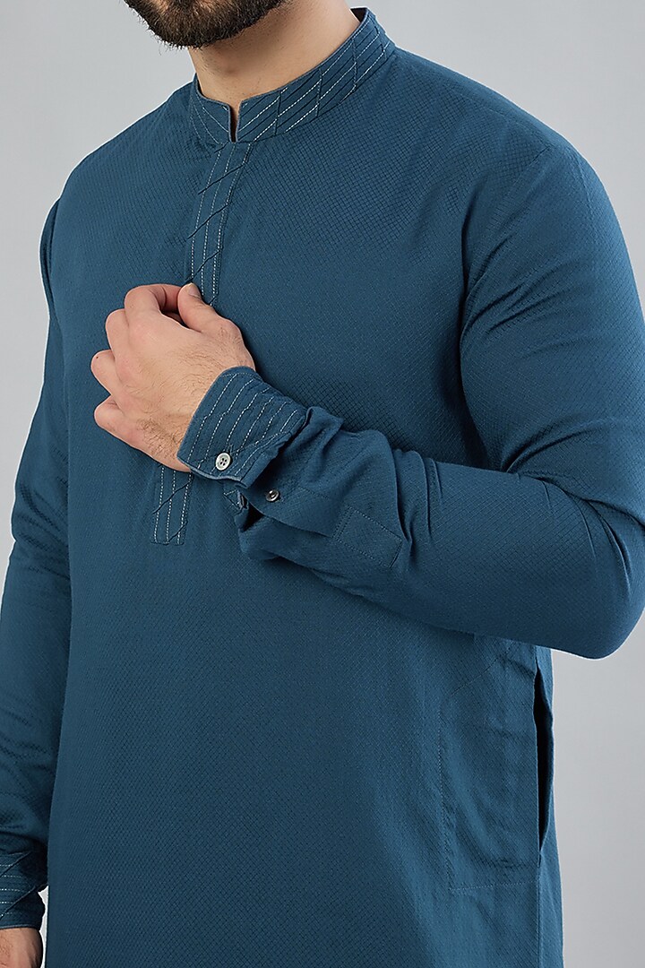 Sapphire Blue Dobby Silk Kurta Set by Bubber Couture at Pernia's Pop Up Shop