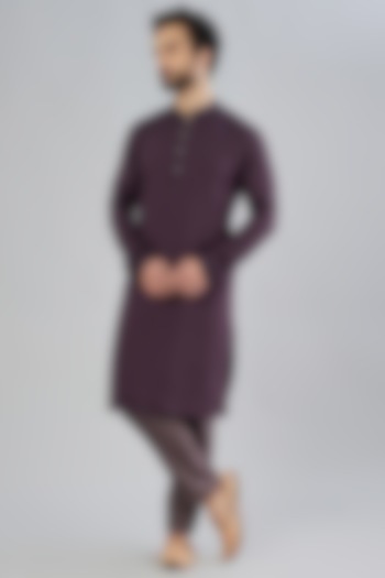 Wine Embroidered Kurta Set by Bubber Couture