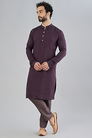 Wine Embroidered Kurta Set by Bubber Couture