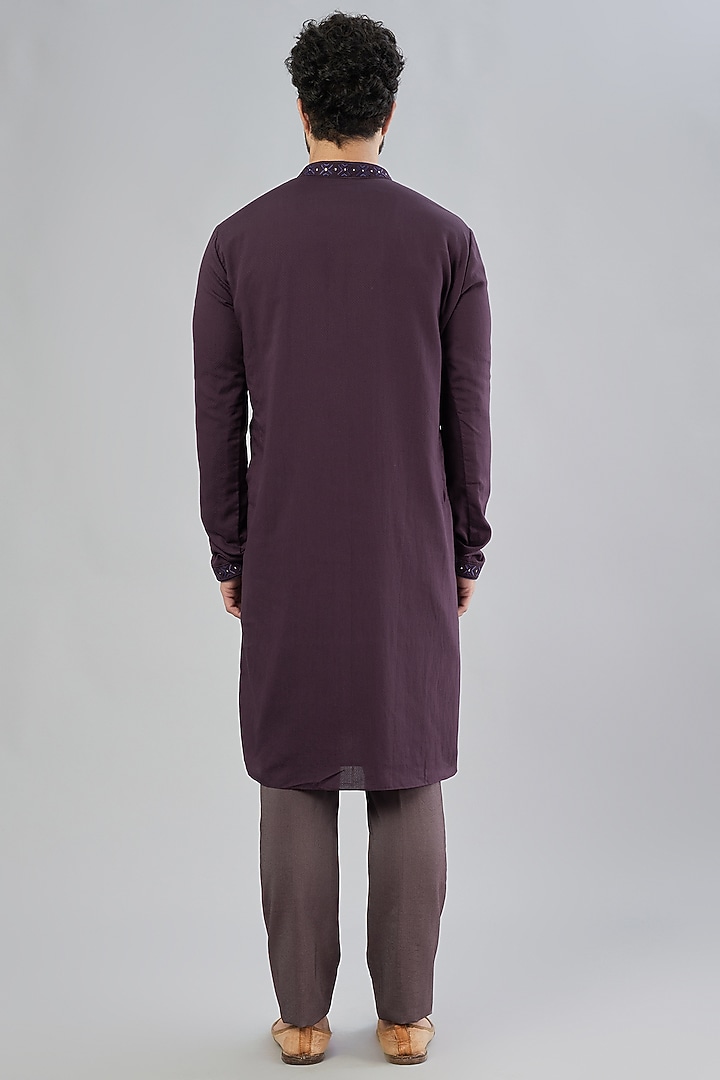 Wine Embroidered Kurta Set by Bubber Couture at Pernia's Pop Up Shop