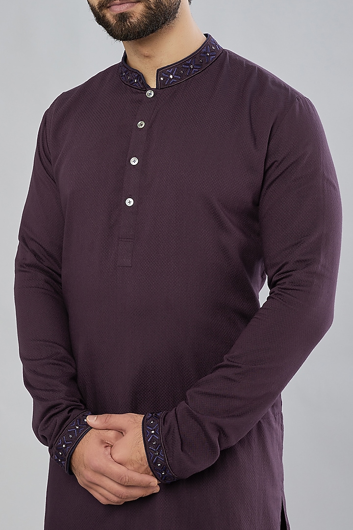 Wine Embroidered Kurta Set by Bubber Couture at Pernia's Pop Up Shop